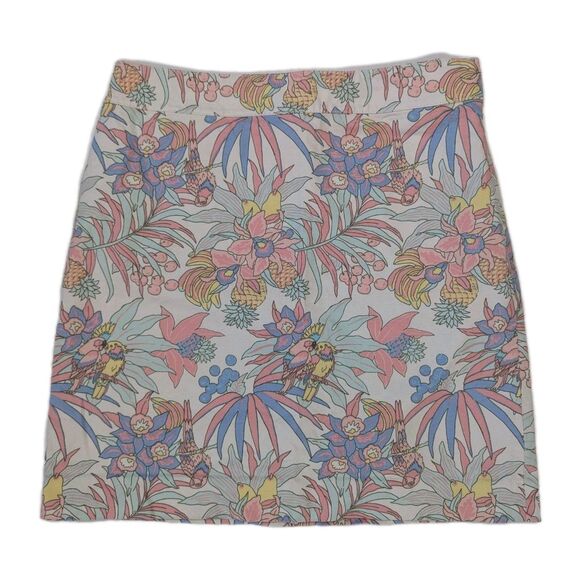 Talbots A-Line Pencil Skirt Pastel Beach Tropical Print With Parrots Size 4 - Picture 1 of 11